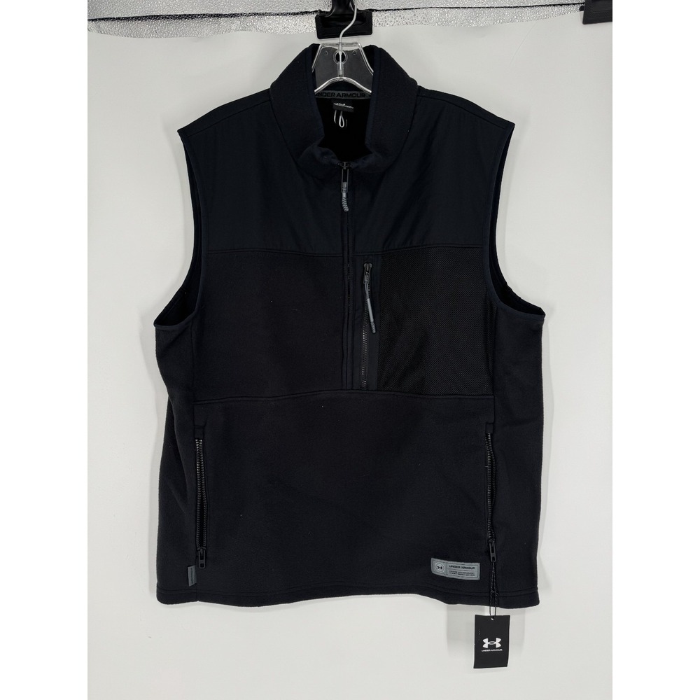 Under Armour Fleece Golf Vest‎ Mens XL Black Sleeveless Half 1/2 Zip Pullover
